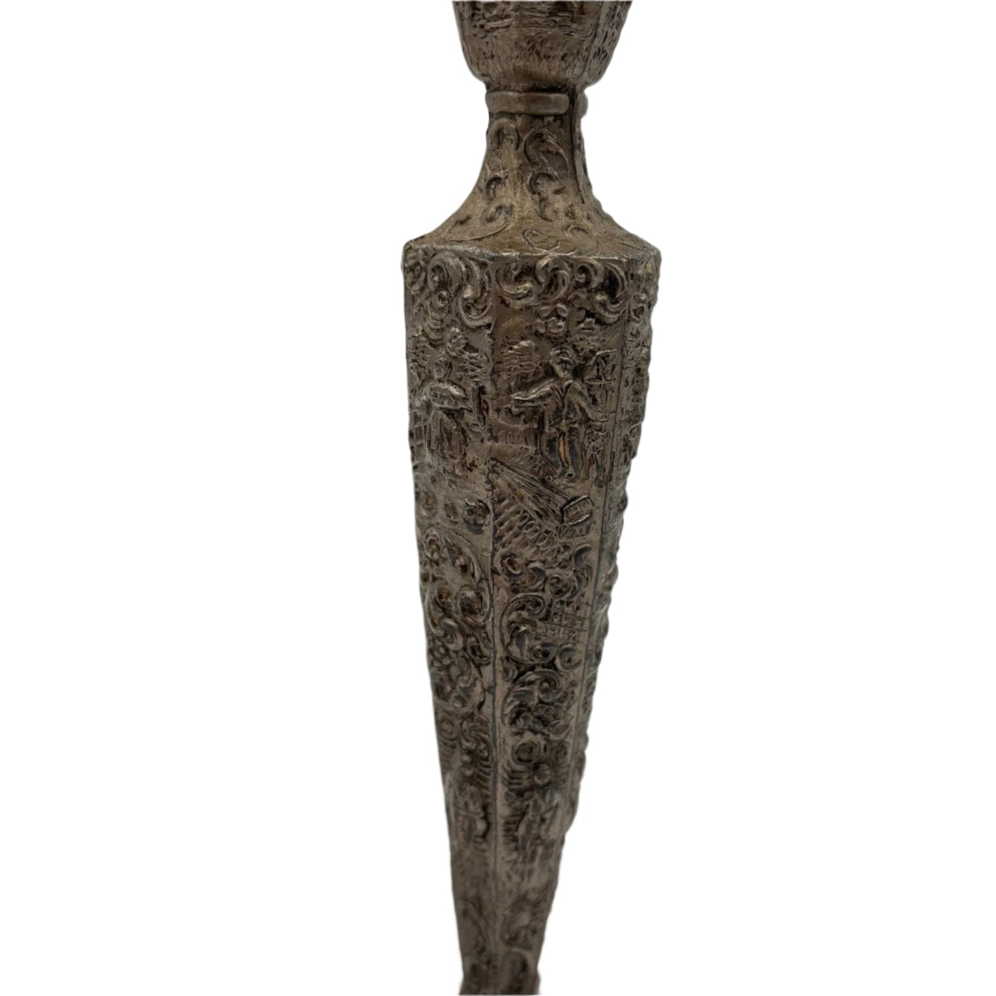 Pair of Weidlich Brothers Dutch Windmill Repoussee Silver Plated Candleholders, Pair of Vintage Silver-Plated Candlestick Holders