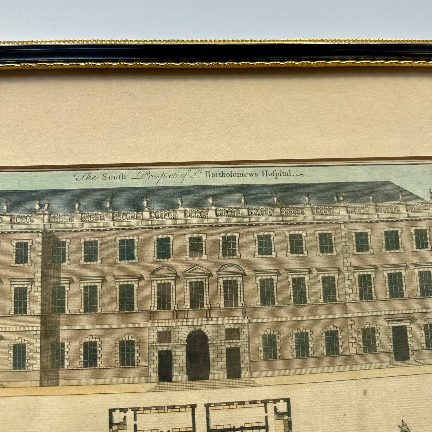 18th-Century Architectural Engraving of St. Bartholomew’s Hospital by Benjamin Cole (Hand-Colored) | Antique English Architectural Engraving