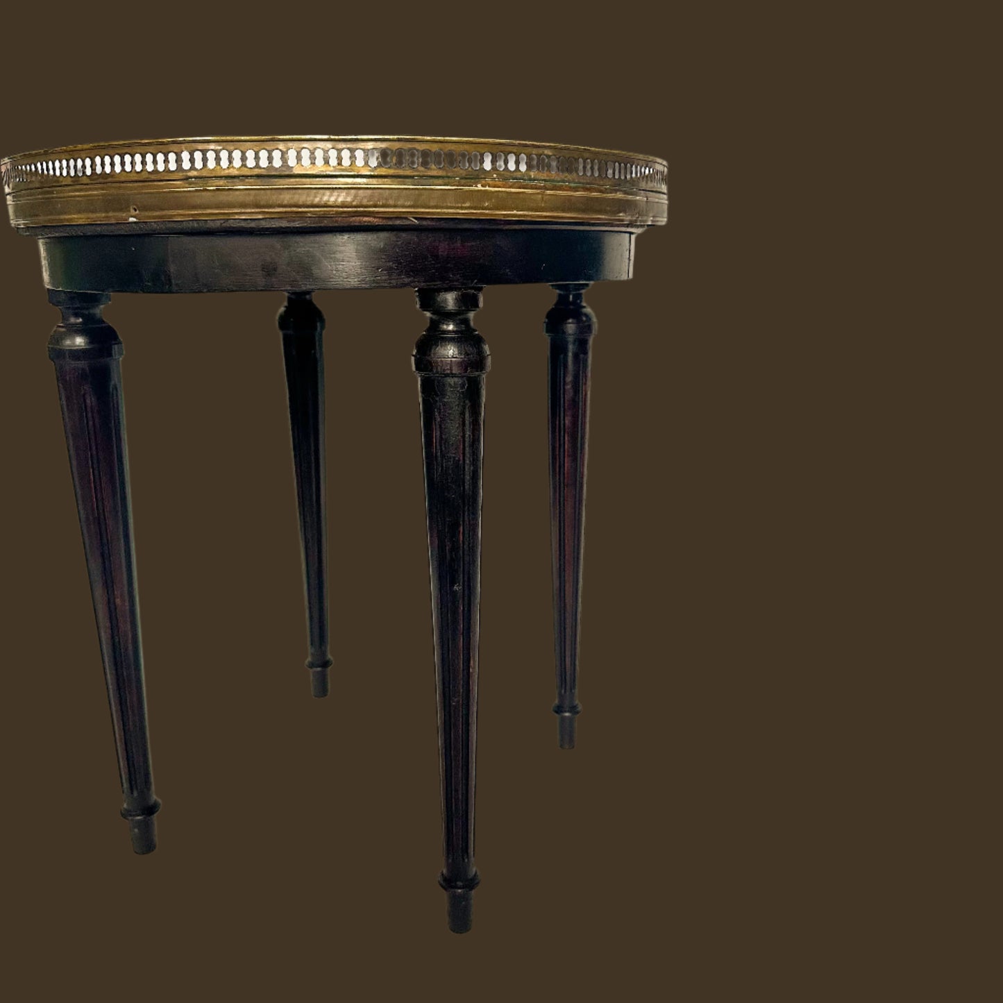 Antique French Louis XVI-Style Guéridon Table with Marble Top and Brass Gallery