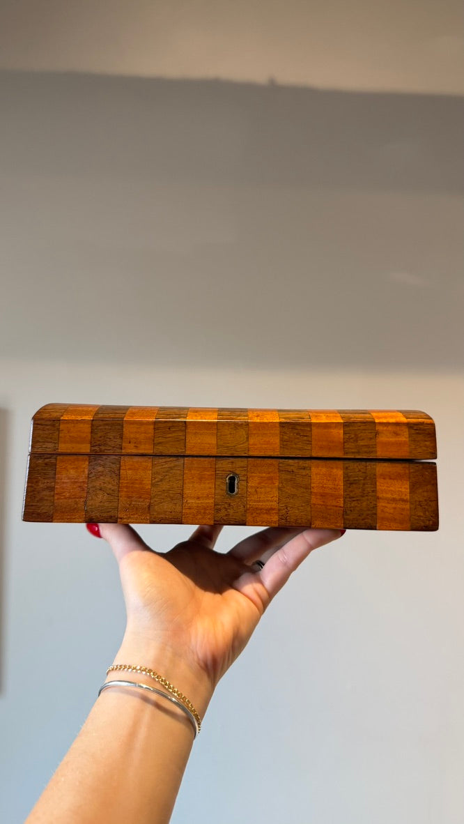 Antique English Banded Rosewood and Satinwood Box