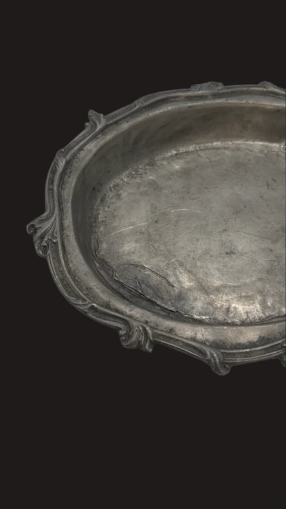 Antique European Pewter Dish with Crown & Fleur-de-Lis Hallmark