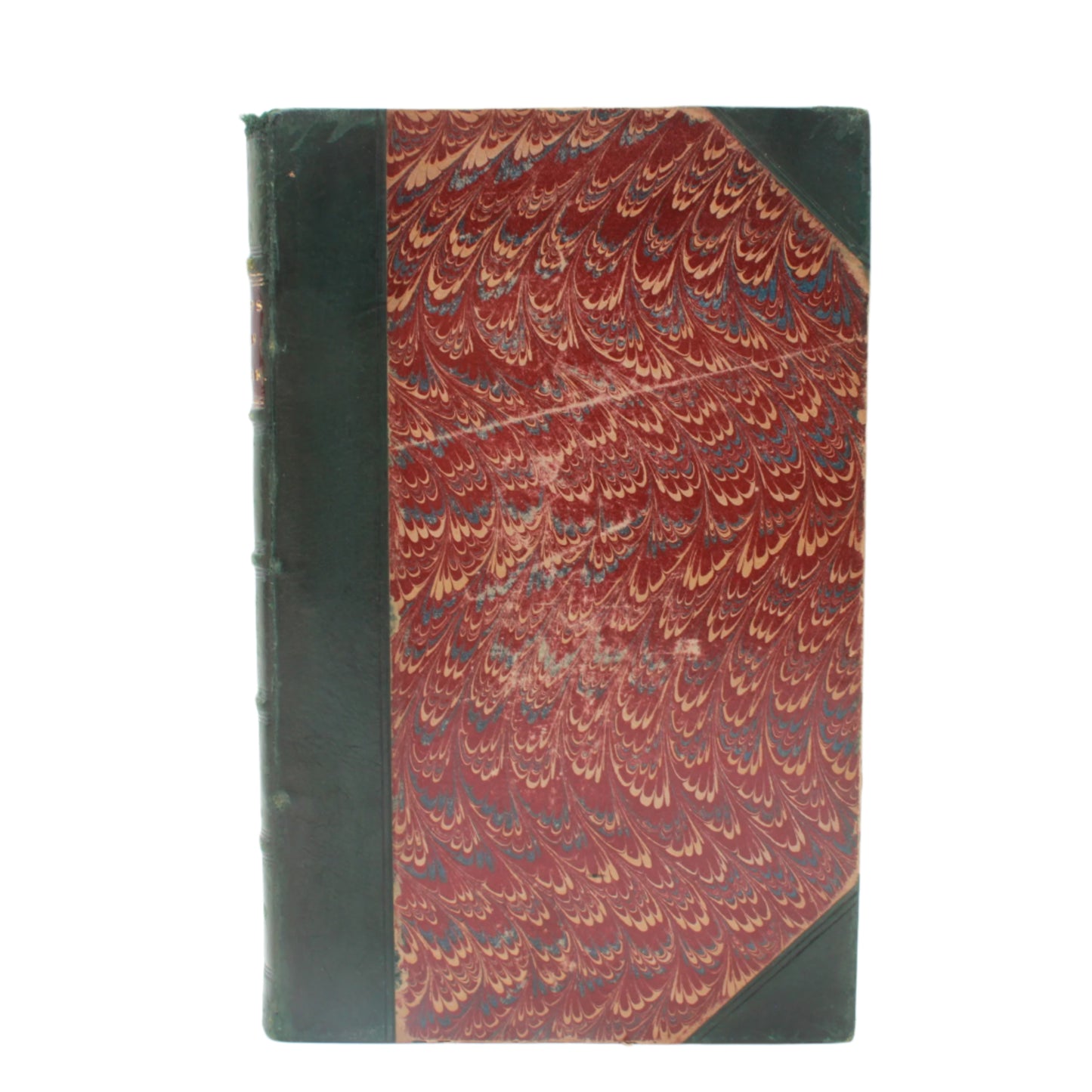 Antique 1838 "The English Gardener" Half Dark Green Leather Book, Highly Illustrated with Fold Out