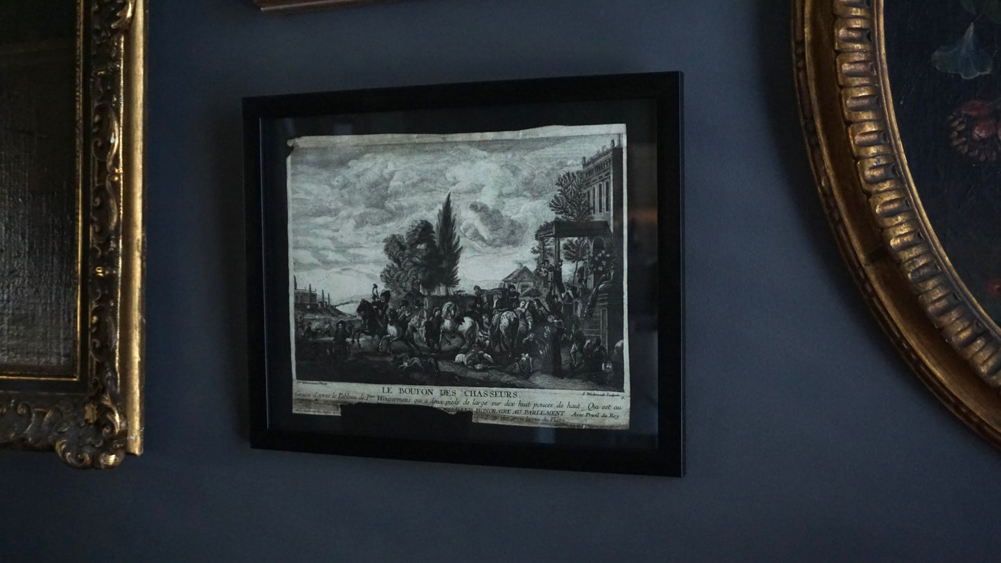 Antique French Engraving “Le Bouton des Chasseurs” After Philips Wouwerman