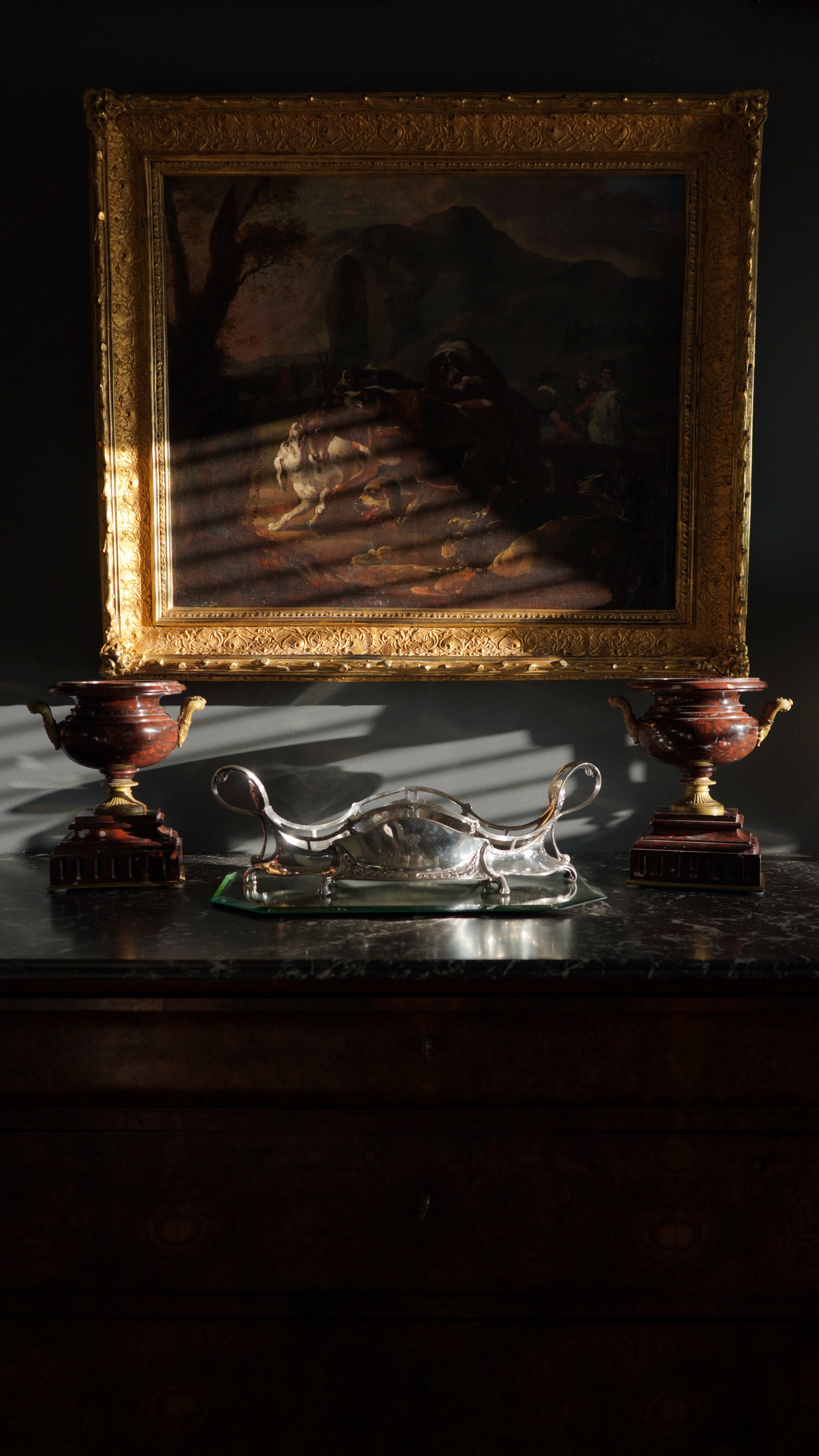 Pair of Napoleon III Rouge Royal Marble Urns, Circa 1852-1870