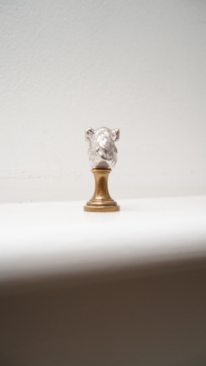 Edwardian Silver-Plated Greyhound Wax Seal Stamp on Brass Base, c.1890–1910