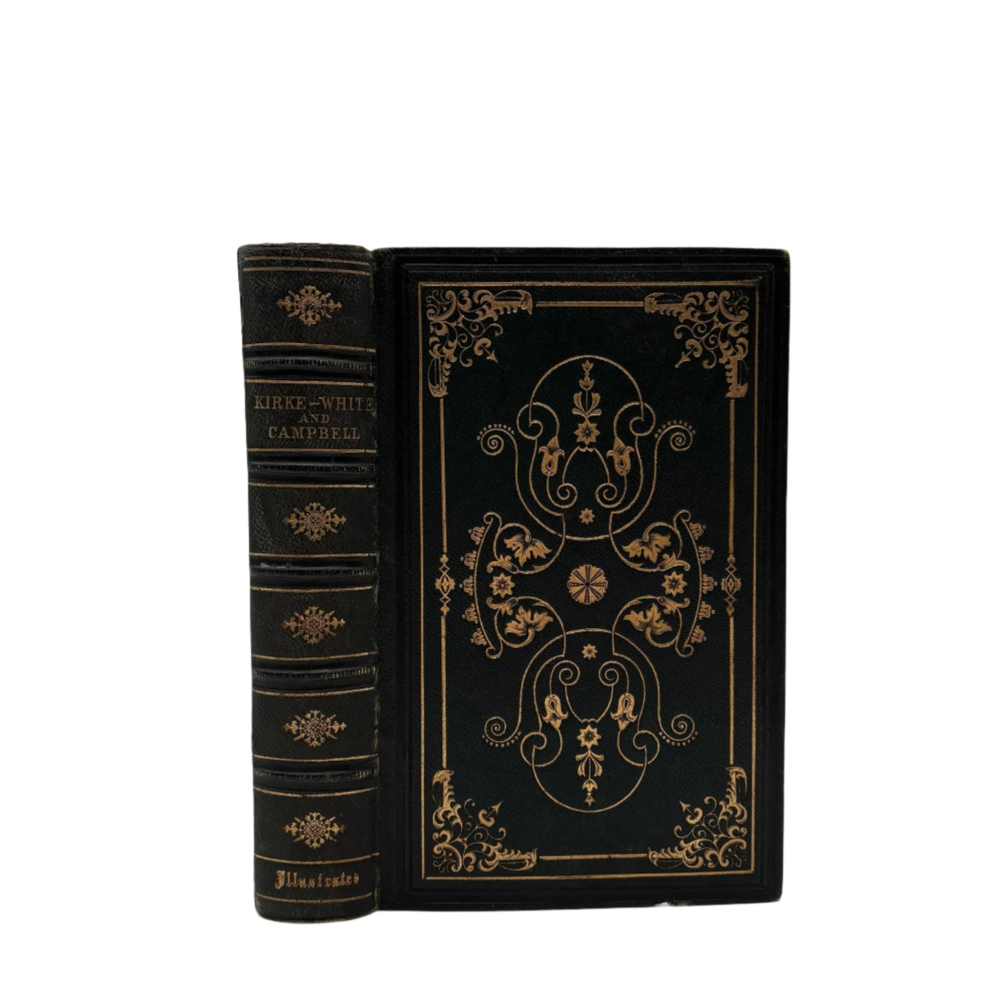 1855 Poetry "Poetical Works of Kirke White and Campbell" Full Dark Green Leather Book