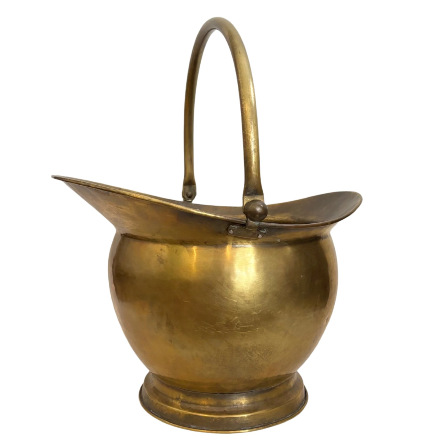Antique Arts & Crafts Style Hammered Brass Hearth Handled Planter, Vintage Brass Bucket with Handle
