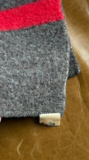 Mid-Century Wool Camp Blanket by Baron Woolen Mills in Grey with Red Stripes
