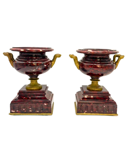 Pair of Napoleon III Rouge Royal Marble Urns, Circa 1852-1870