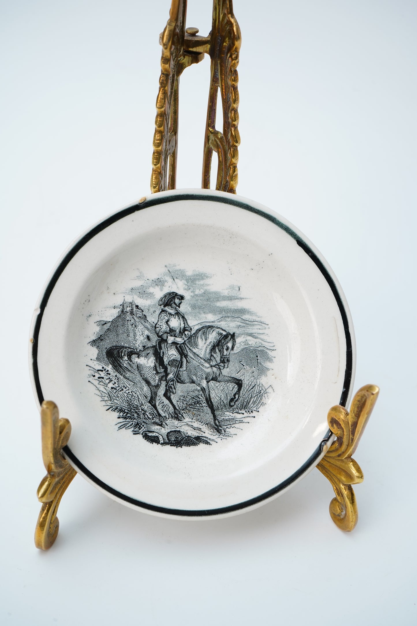 Victorian Black Transferware Butter Pats, Set of 2, Circa 1870