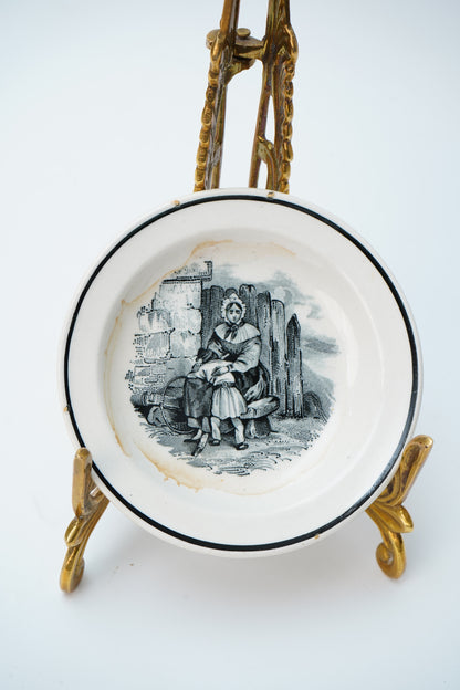 Victorian Black Transferware Butter Pats, Set of 2, Circa 1870