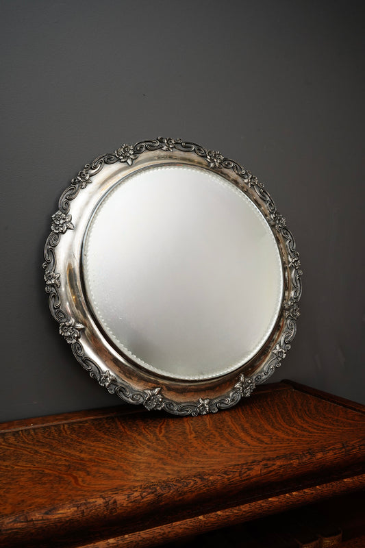 Antique Silver Plate Mirrored Plateau Vanity Tray