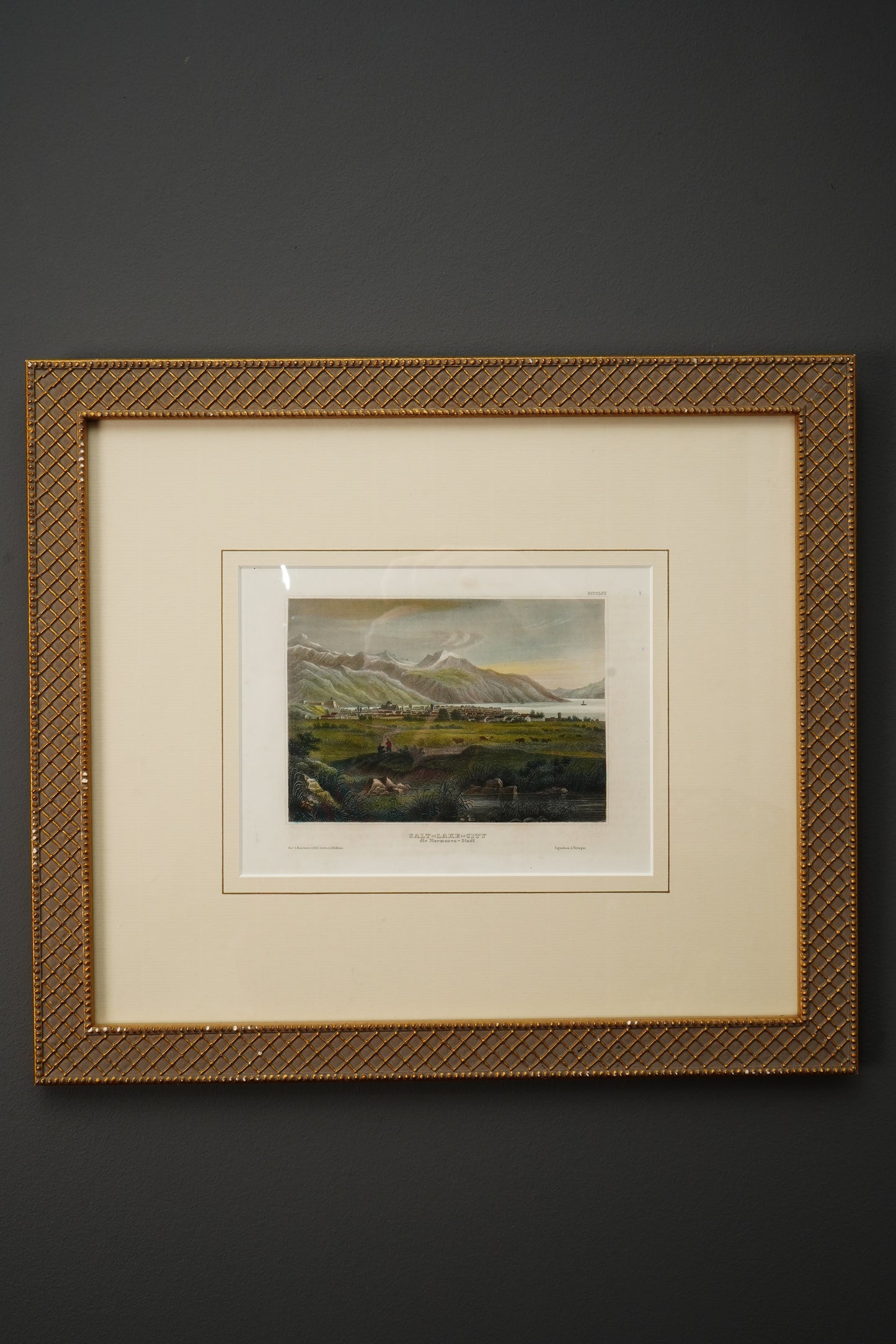 Antique 1850s Hand Colored Steel Engraving of Salt Lake City Utah, “Die Mormonen-Stadt”