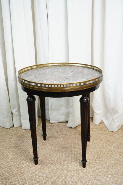 Antique French Louis XVI-Style Guéridon Table with Marble Top and Brass Gallery