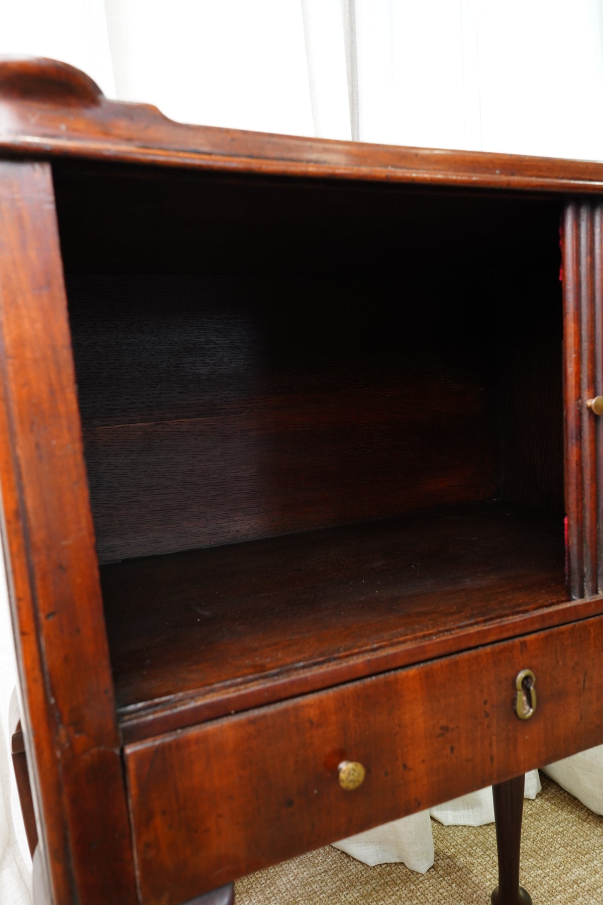 Antique Edwardian Mahogany Tray-Top Tambour Bedside Cabinet