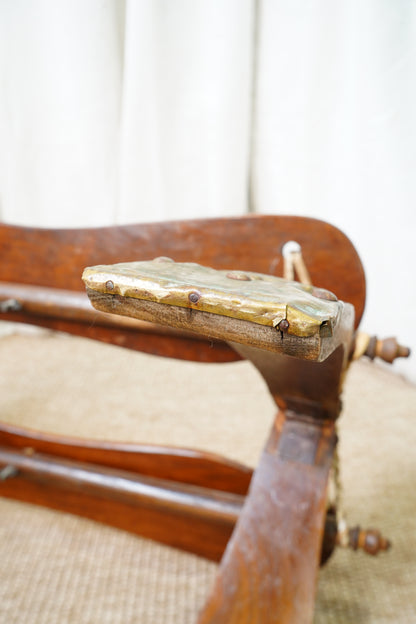 Vintage Middle Eastern Camel Saddle Stool with Embossed Leather Cushion & Brass Accents (c. 1950s)