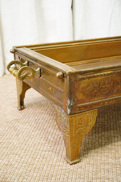 Antique Brass Brazier with Engraved Calligraphy, Ca. 1900