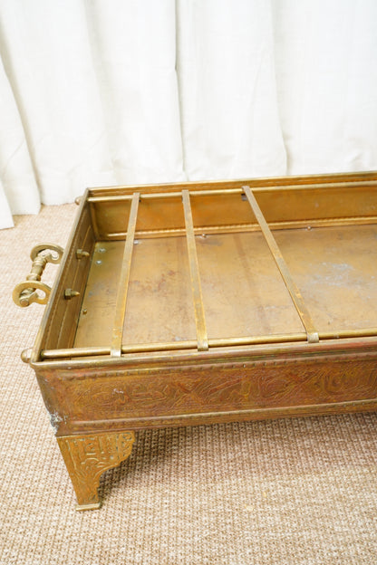Antique Brass Brazier with Engraved Calligraphy, Ca. 1900