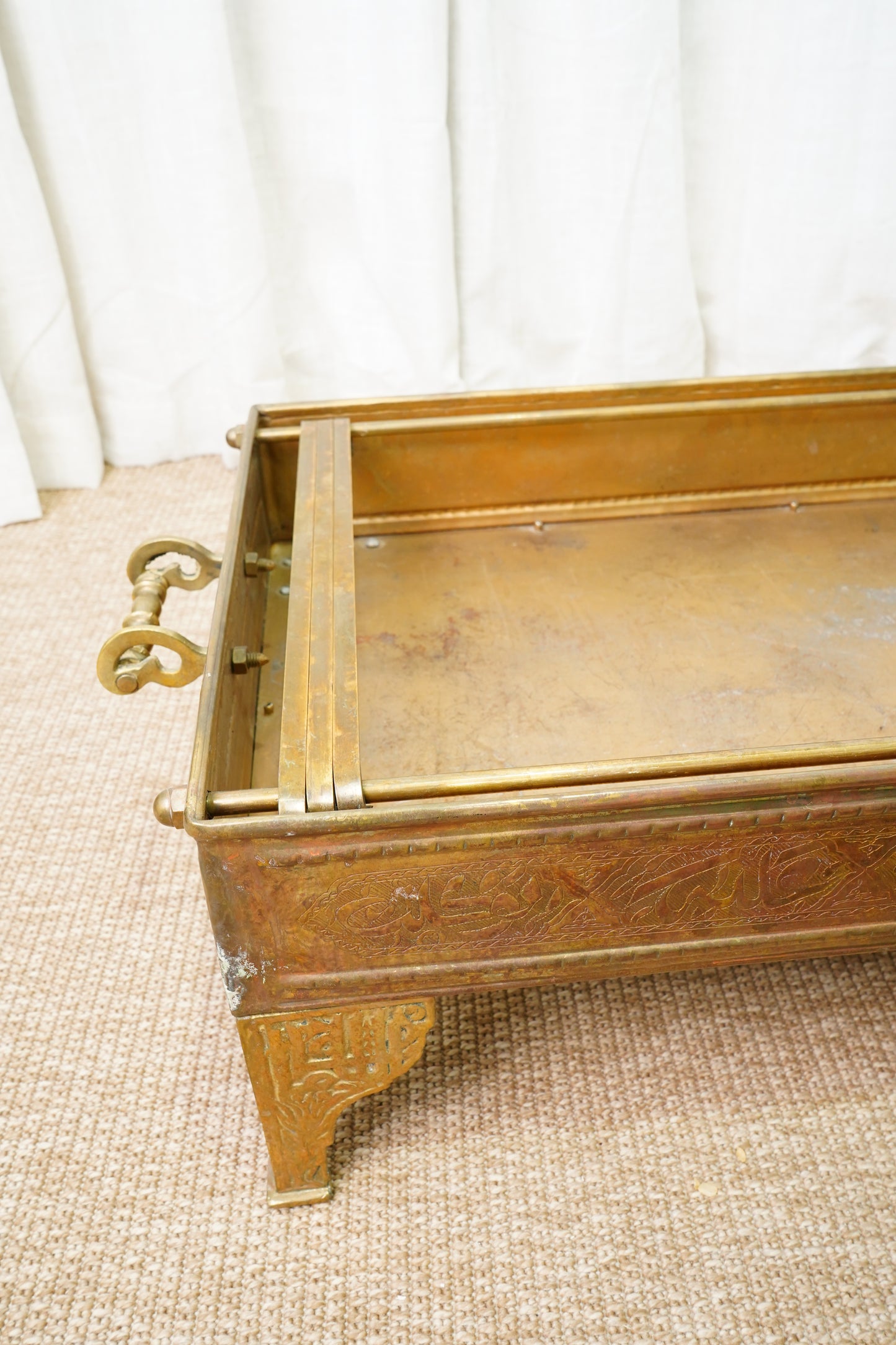Antique Brass Brazier with Engraved Calligraphy, Ca. 1900