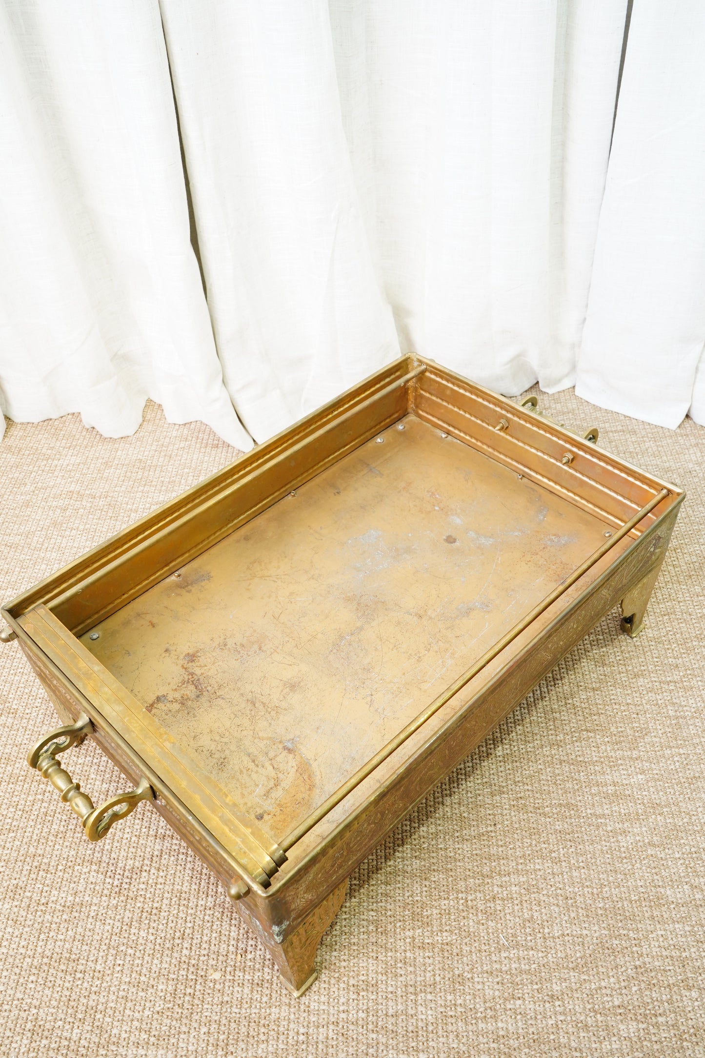 Antique Brass Brazier with Engraved Calligraphy, Ca. 1900