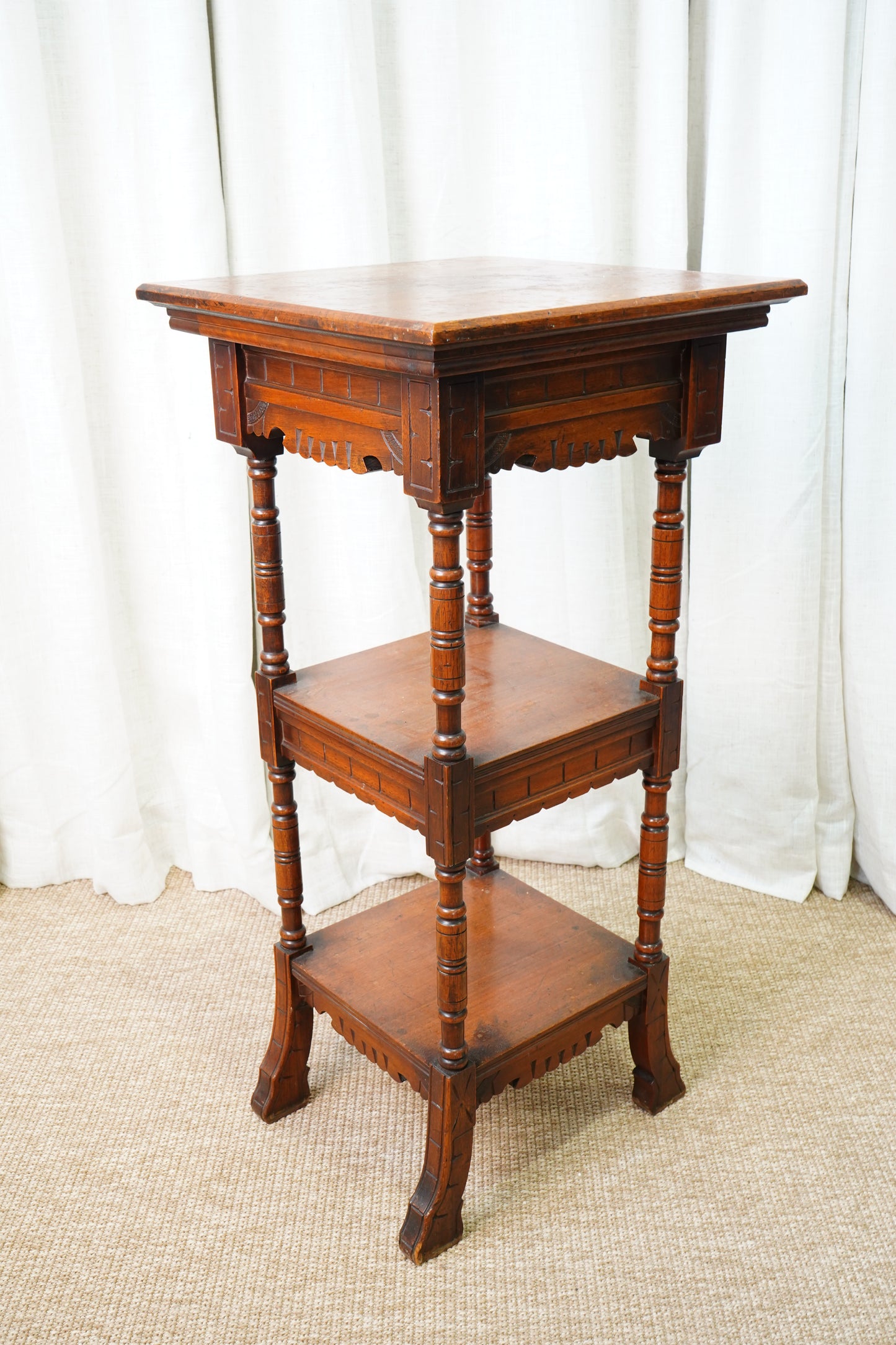Vintage Walnut Three Tier Plant Stand, Circa 1900