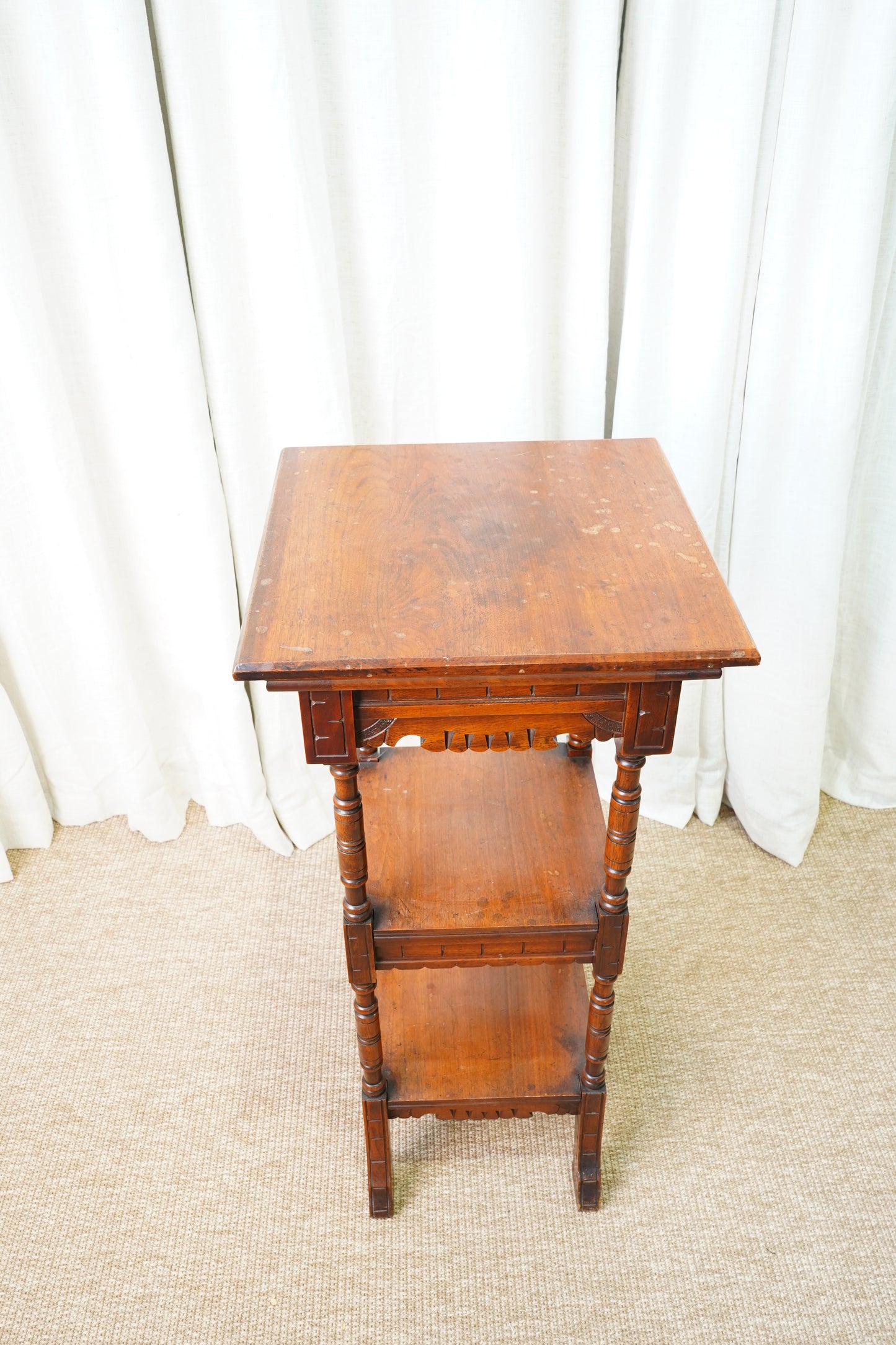 Vintage Walnut Three Tier Plant Stand, Circa 1900