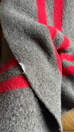 Mid-Century Wool Camp Blanket by Baron Woolen Mills in Grey with Red Stripes
