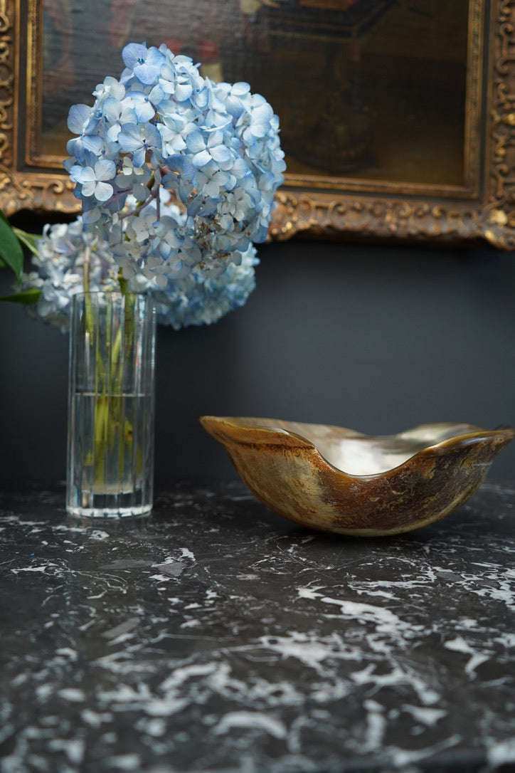 Antique Hand-Carved Horn Bowl | Natural Polished Horn Decorative Vessel