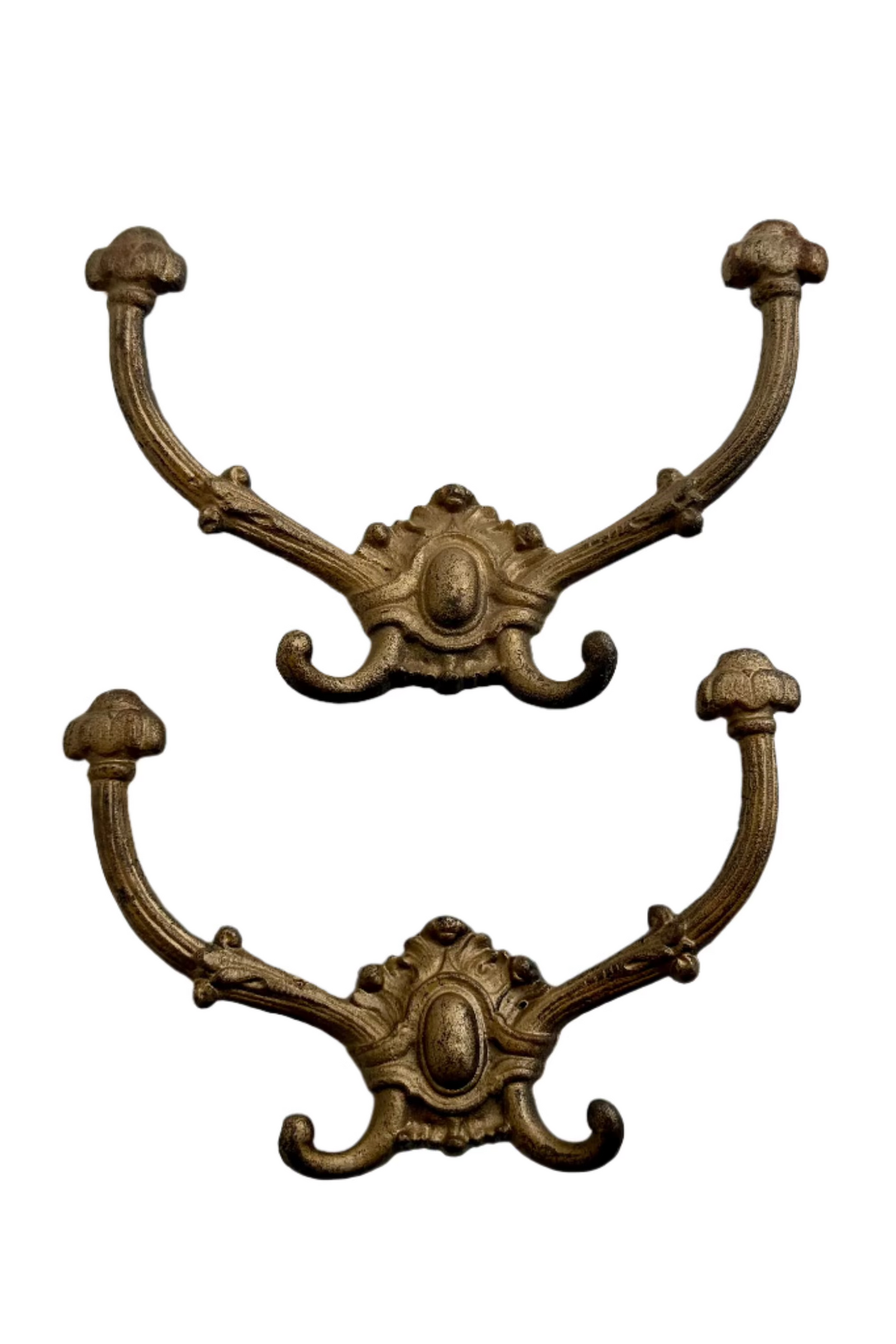 Antique Victorian Cast-Brass Quadruple Wall Hooks – Hat, Coat & Umbrella Hangers, Set of 3