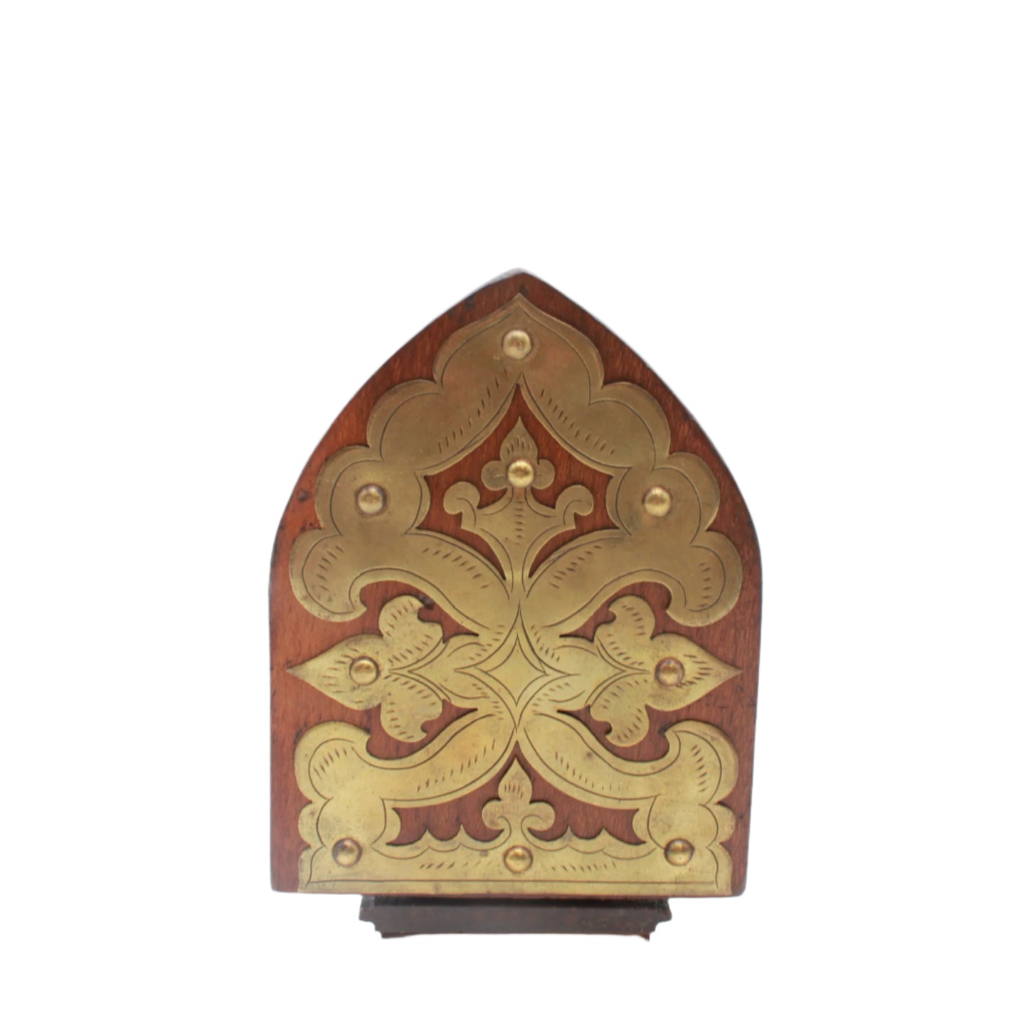 Antique Gothic Revival Folding Book Slide in Oak and Brass, c. 1890