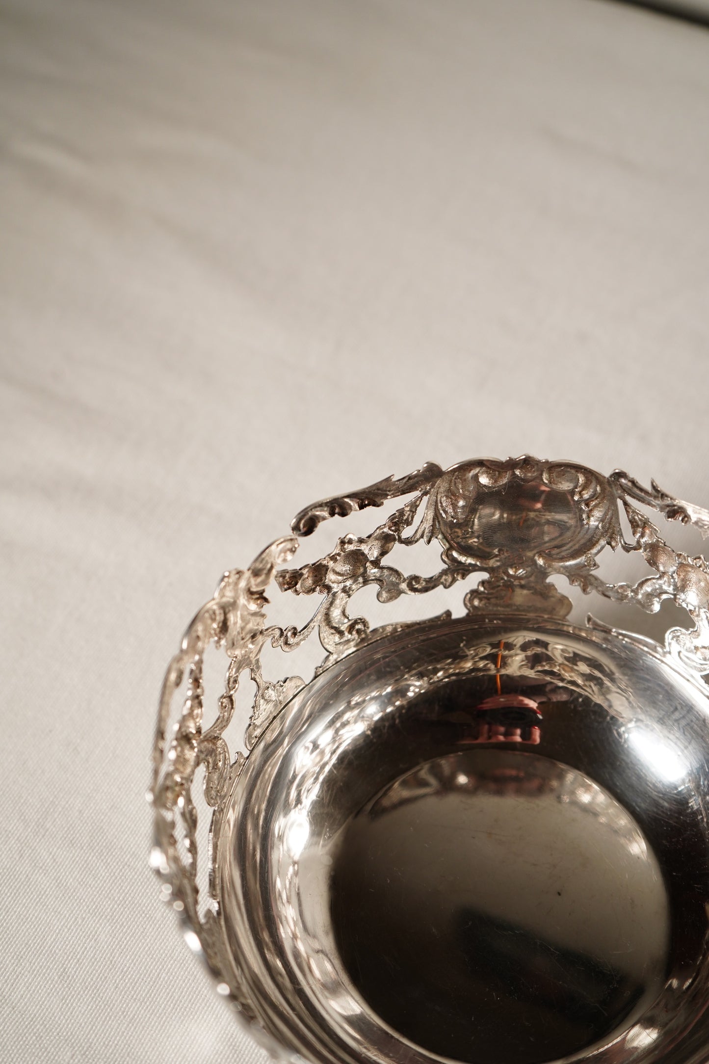 Antique Sterling Silver Rococo Revival Reticulated Bowl with Monogram, American Gilded Age Circa 1890