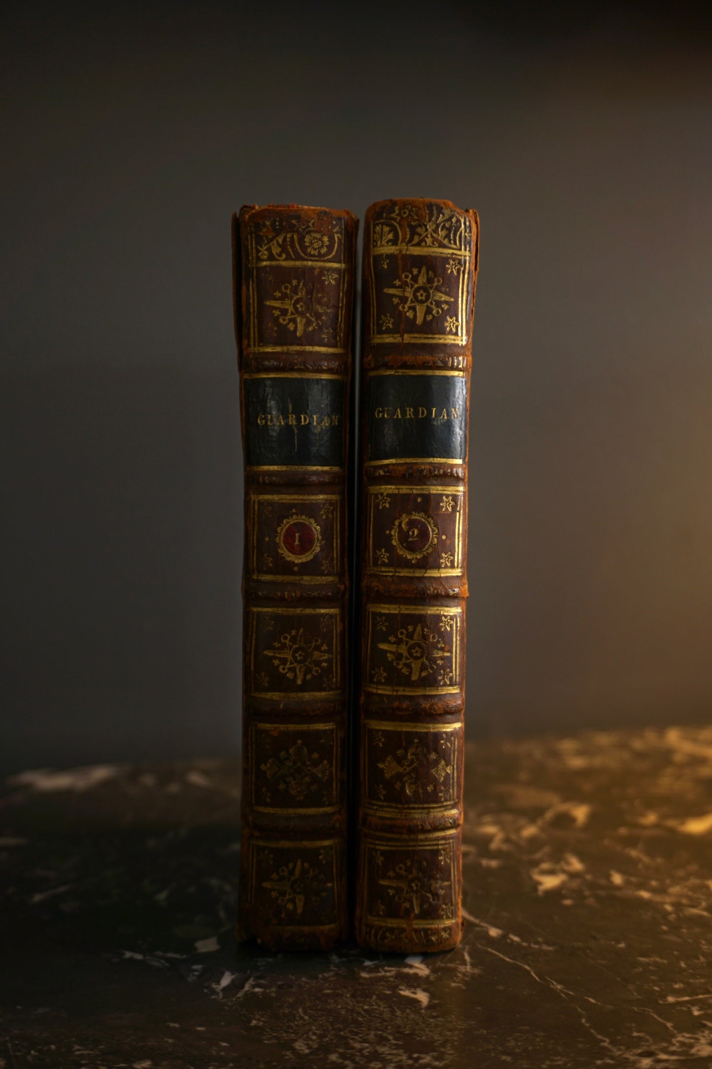 2 Volumes 1726 "The Guardian" Brown Full Leather Books
