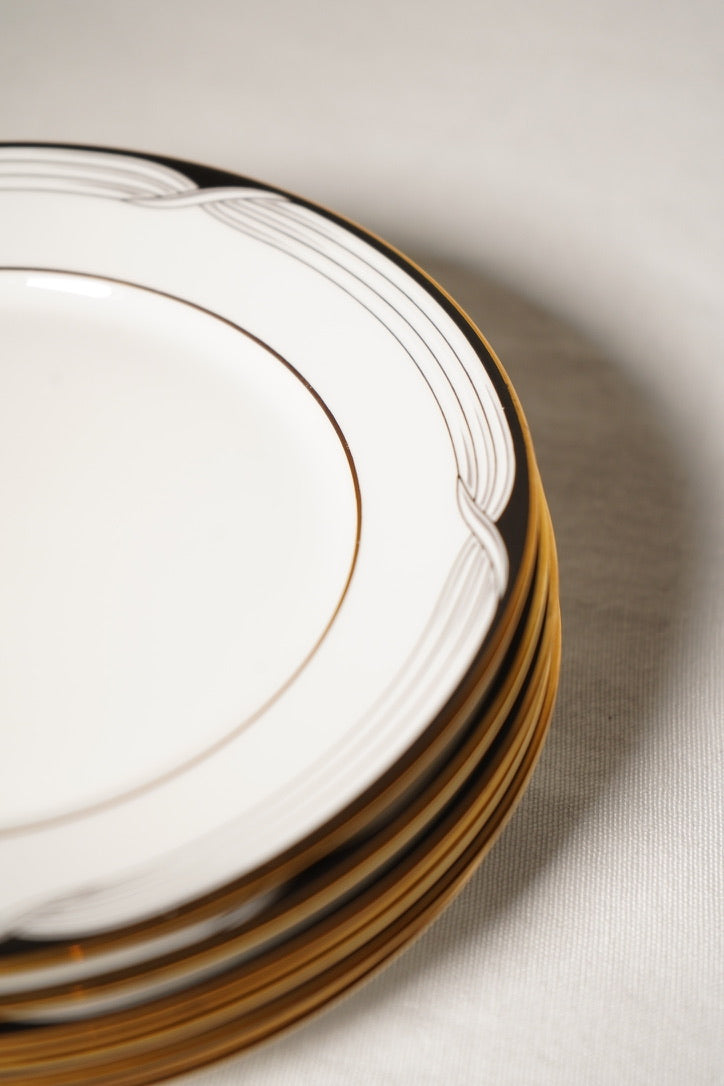Lenox Black Tie Bread & Butter Plates – Set of 6, 6.5" Ivory China with 24k Gold Trim (Discontinued)