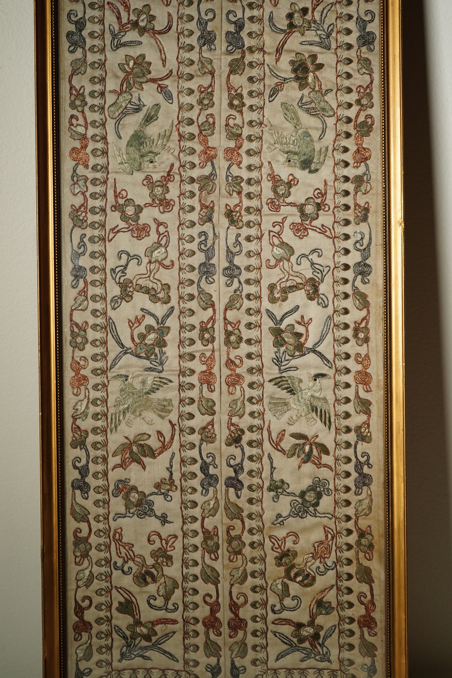 Antique European Chinoiserie Silk Embroidery on Satin