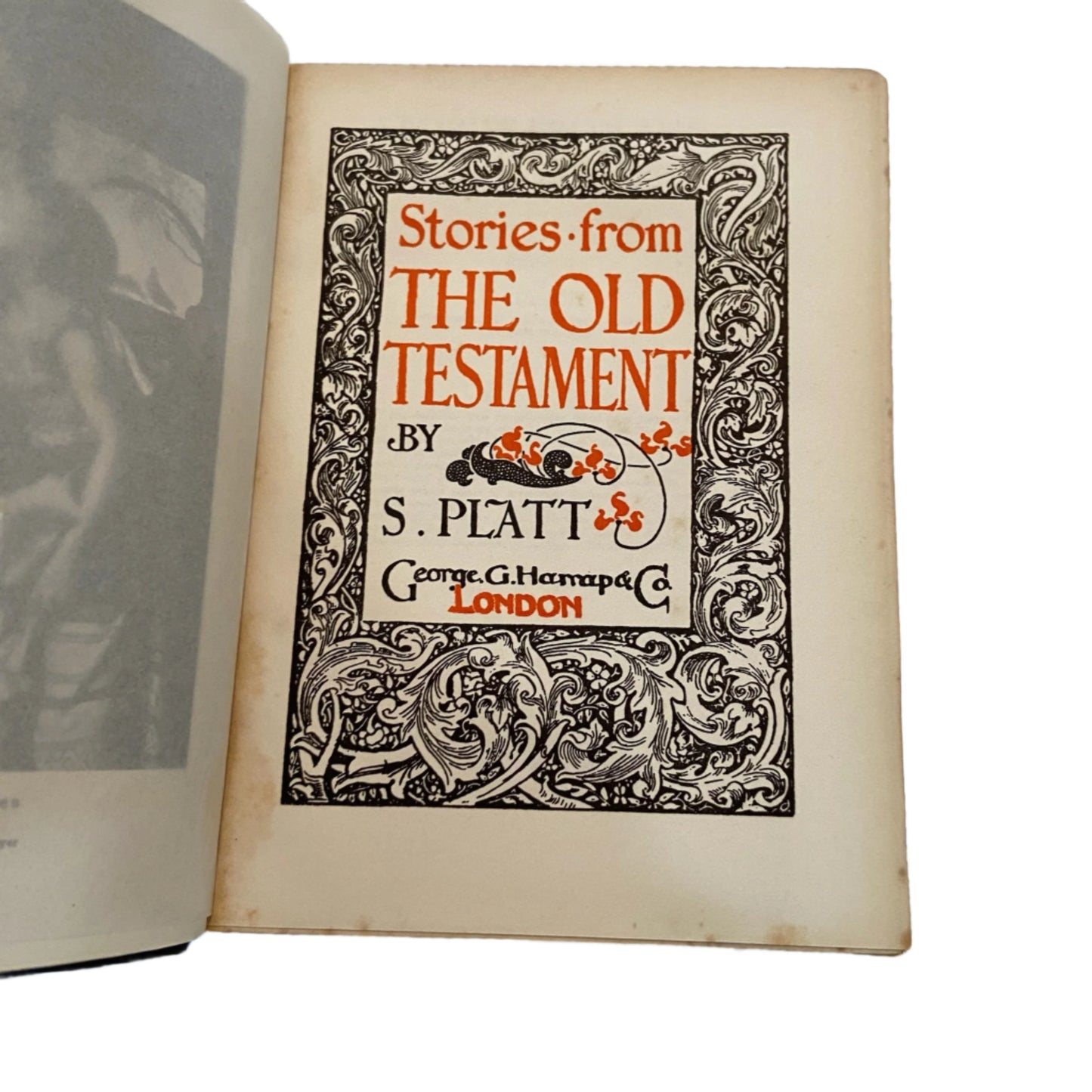 1908 Stories from the Old Testament by S. Platt, Religious Gift Book with Gilt Moorland House Prize Binding and Art Nouveau Spine