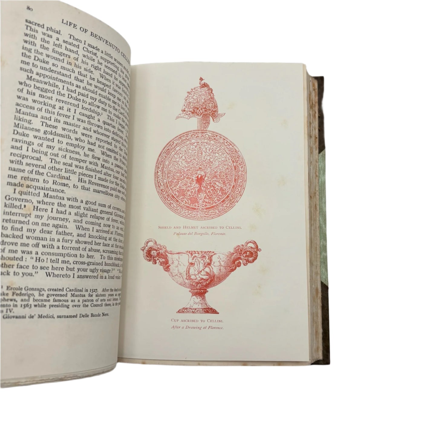 1911 "The Life of Benvenuto Cellini" Green Half Calf Leather Book, Illustrated