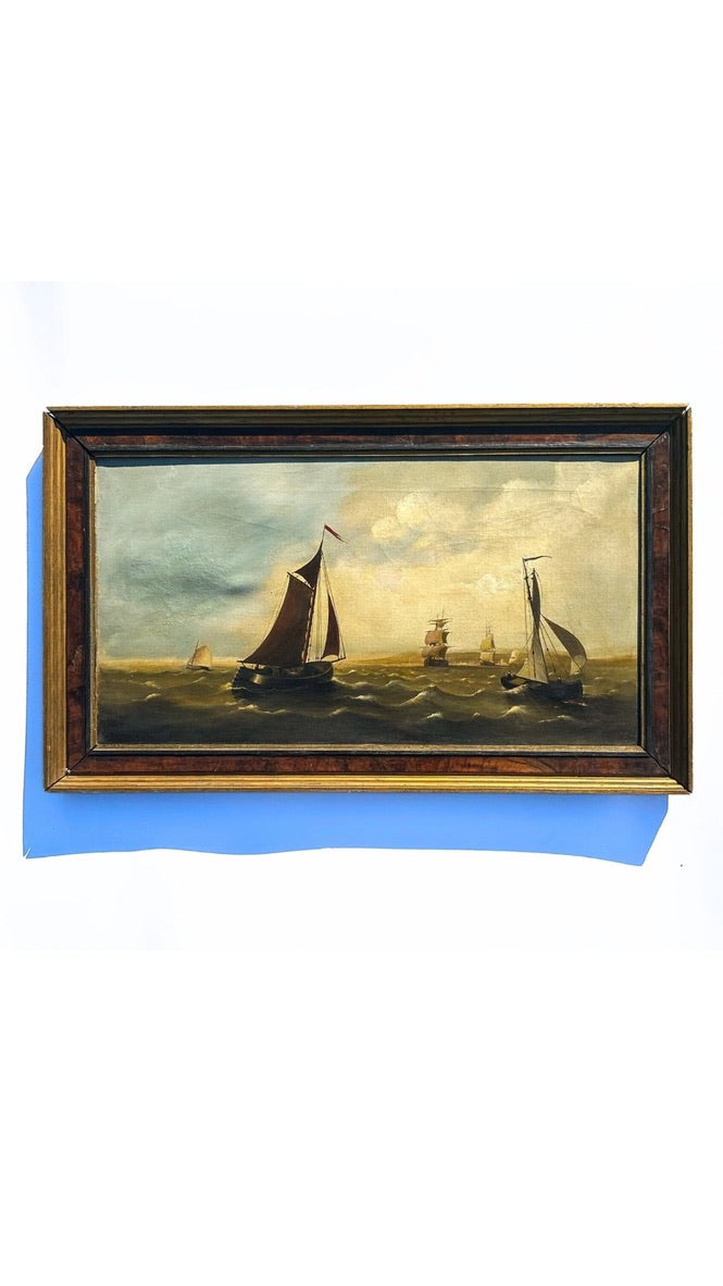 Large 20th Century English Oil on Canvas "Fleet at Sea" Painting