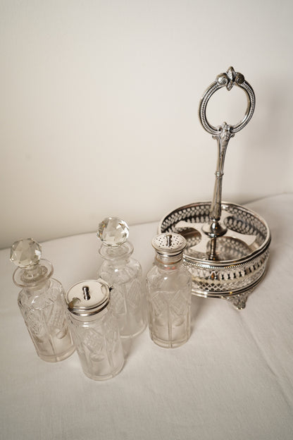 Antique English Silverplate Revolving Cruet Set, Circa 1880