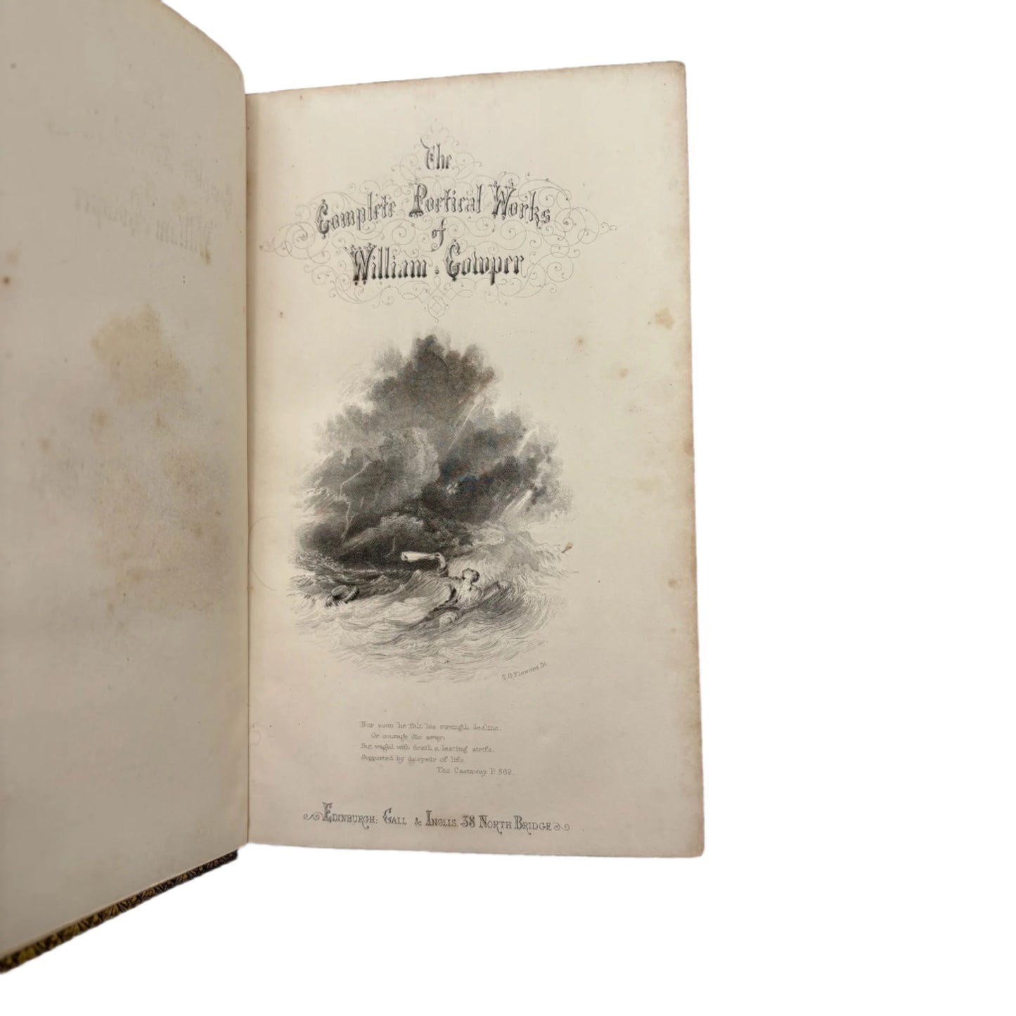 Antique Poetry Book The Complete Poetical Works of William Cowper Victorian Green Morocco Leather Binding c1853