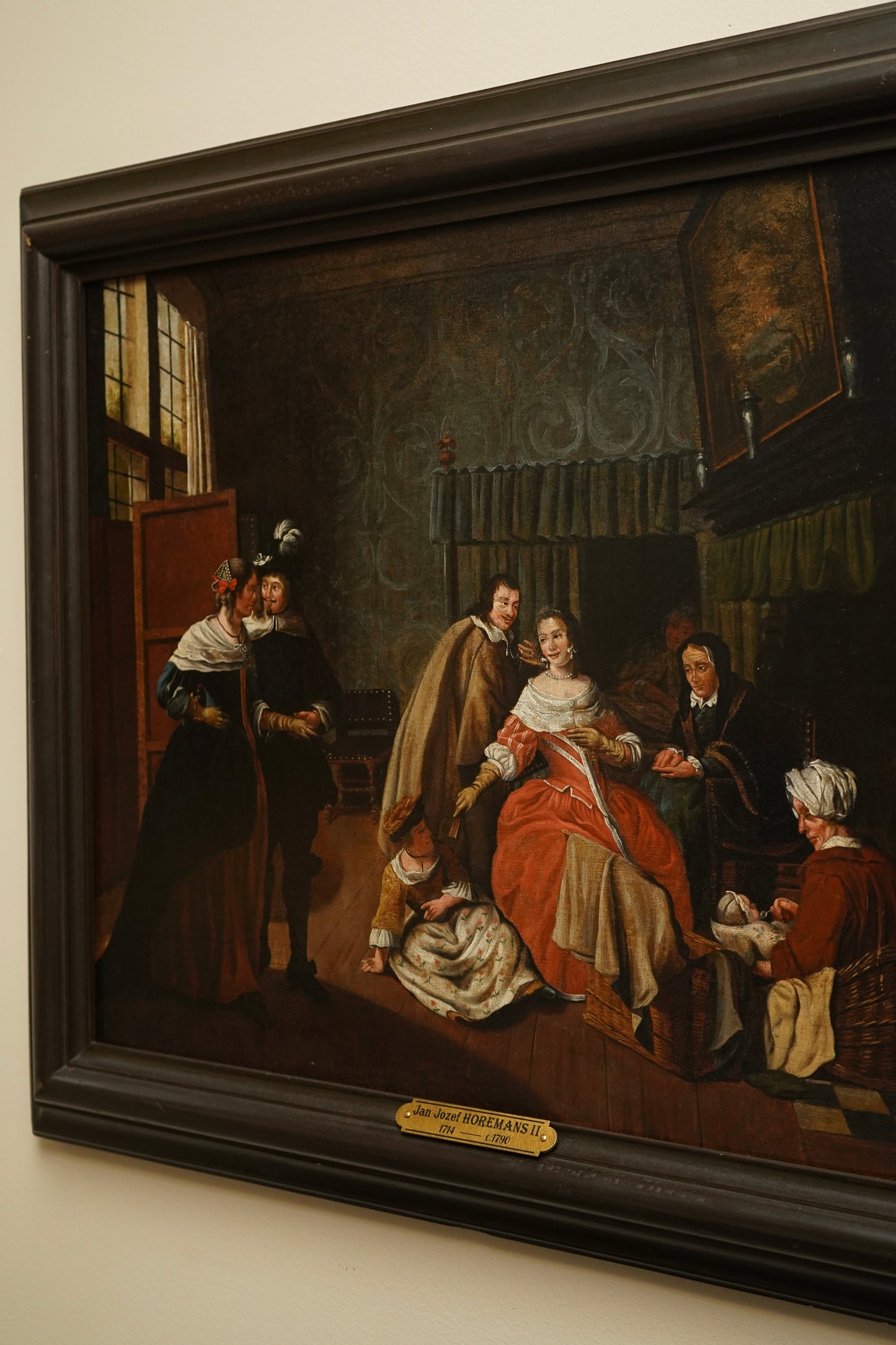 "Meeting in the Parlour" Oil on Canvas Attributed to Jan Josef Horemans (Belgium artist, 1714-1790)