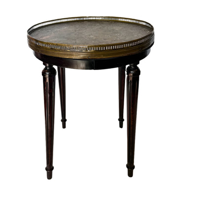 Antique French Louis XVI-Style Guéridon Table with Marble Top and Brass Gallery