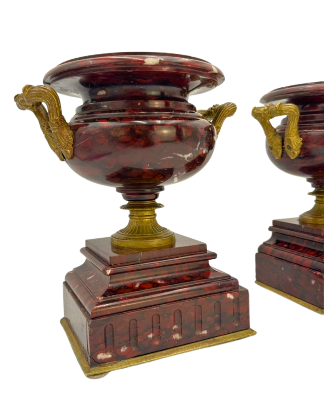 Pair of Napoleon III Rouge Royal Marble Urns, Circa 1852-1870