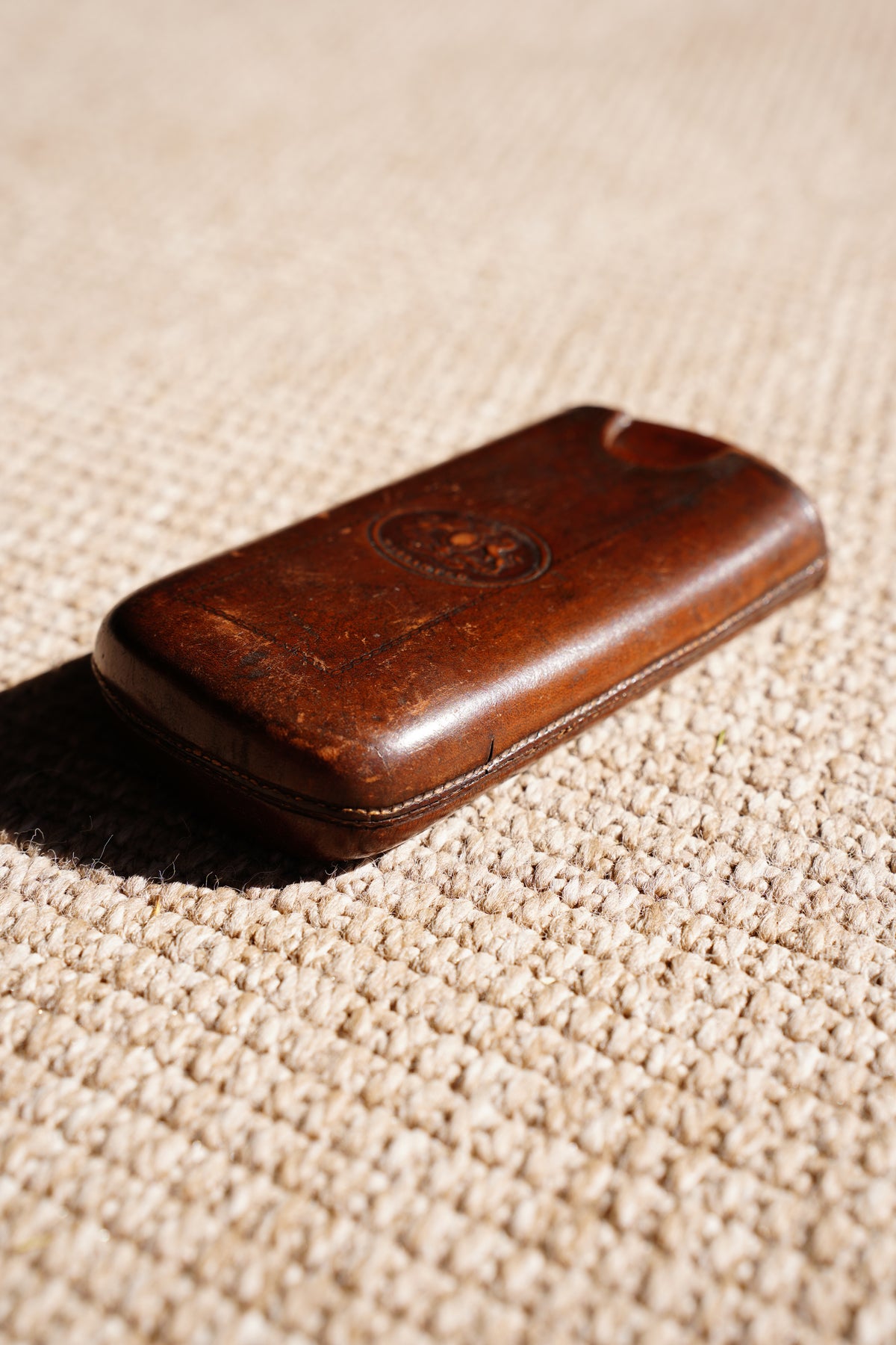 Antique Victorian Leather Cigar Case with Match Striker