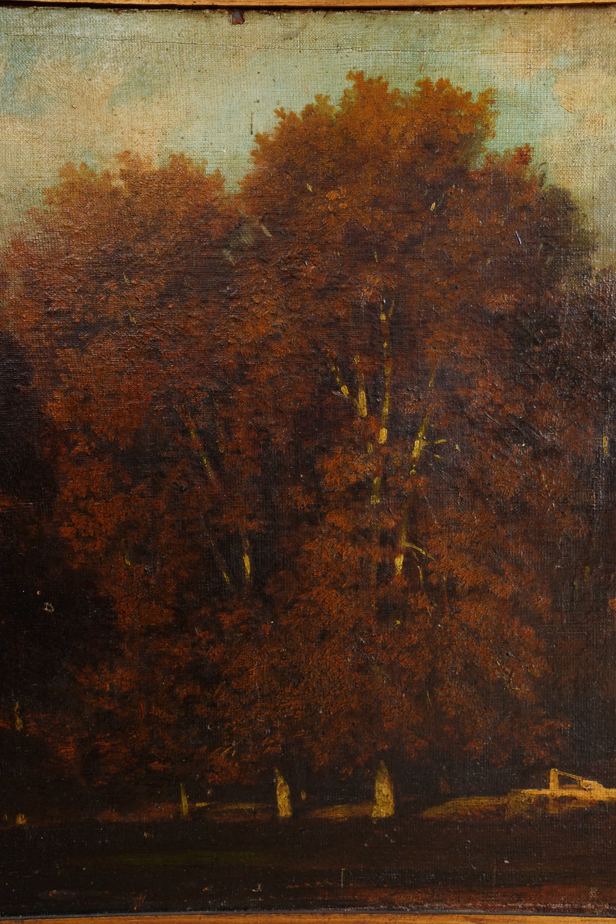 Antique French Oil Painting Autumn Woodland Landscape, Circa 1870