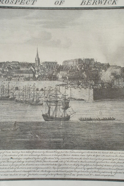 Antique Engraving South Prospect of Berwick Upon Tweed, 1745