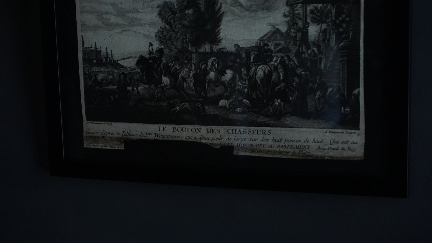 Antique French Engraving “Le Bouton des Chasseurs” After Philips Wouwerman
