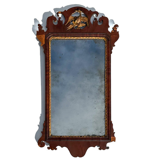 Early 19th Century Federal-Chippendale Style Wall Mirror with Mahogany Veneer and Gilt Details