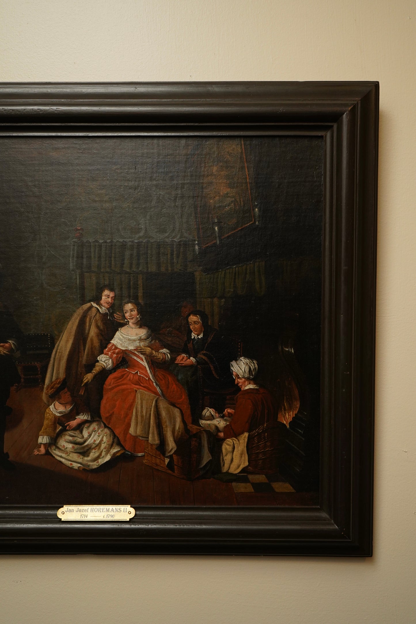 "Meeting in the Parlour" Oil on Canvas Attributed to Jan Josef Horemans (Belgium artist, 1714-1790)