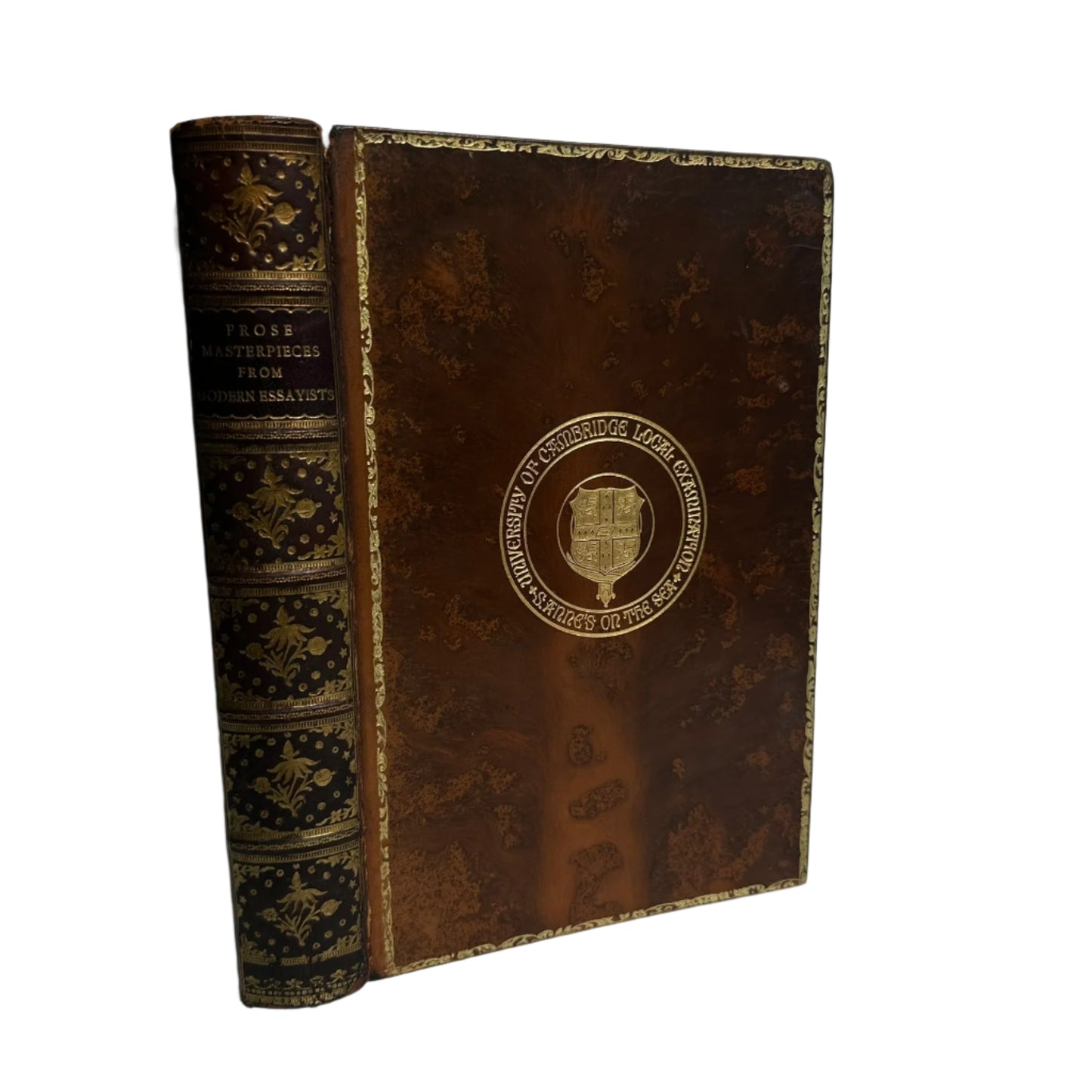 1896 "Prose Masterpieces from Modern Essayists" Brown Full Leather Book