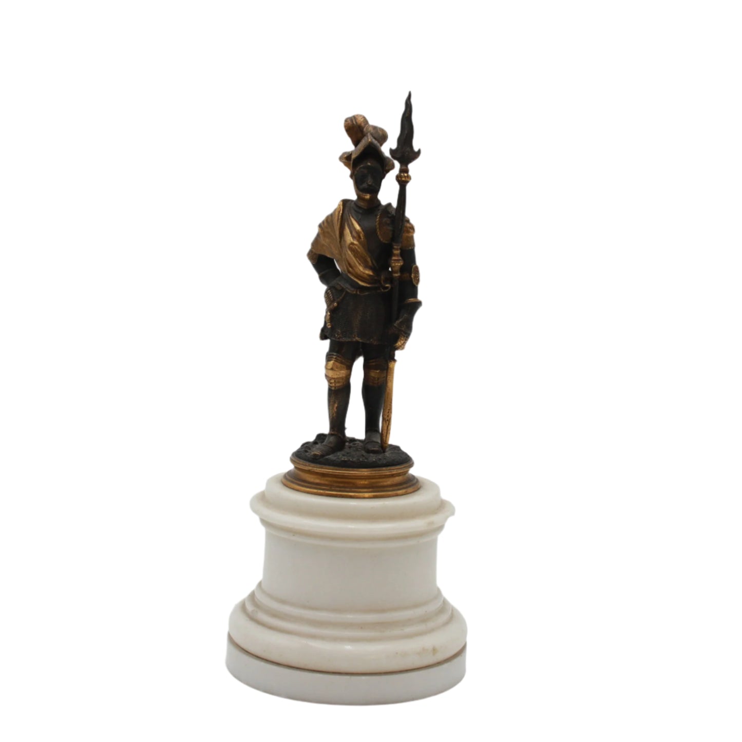 Antique French Bronze Renaissance Soldier Figure on Marble and Giltwood Base Circa 1880